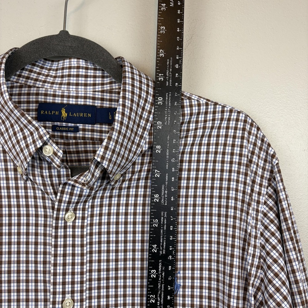 Ralph Lauren Shirt Mens‎ Large Brown Check Stretch Button Down Long Sleeve - Picture 7 of 9